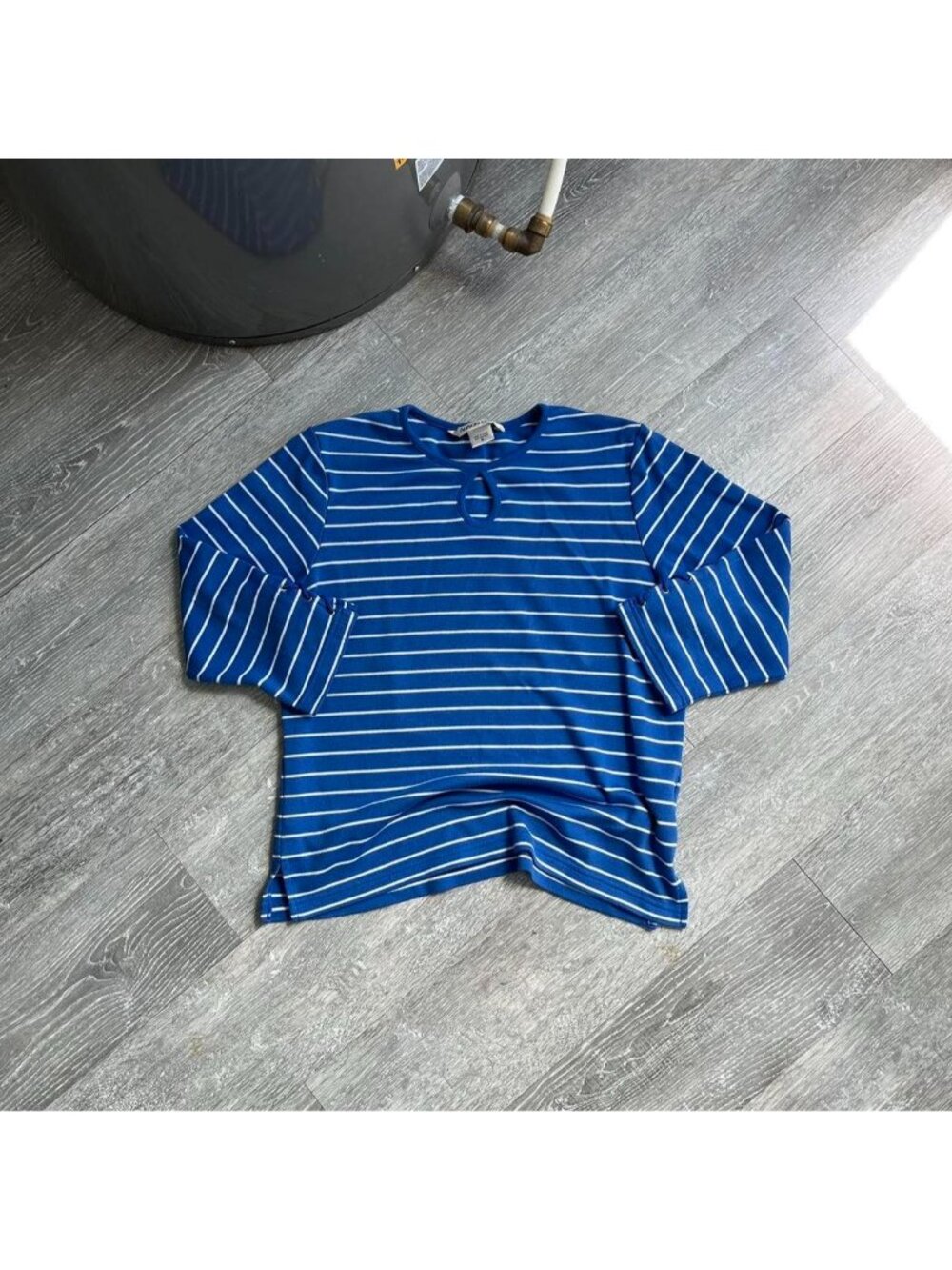 Blue / White Vintage “Allison Daley” Striped 3/4 Length Sleeve Shirt